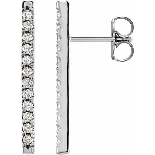 14K White Or Yellow Gold 23.14 X 1.9 Mm Round 1.5Mm Pair Friction Back Polished 1/3 Ctw Natural Diamond French-Set Bar Earrings