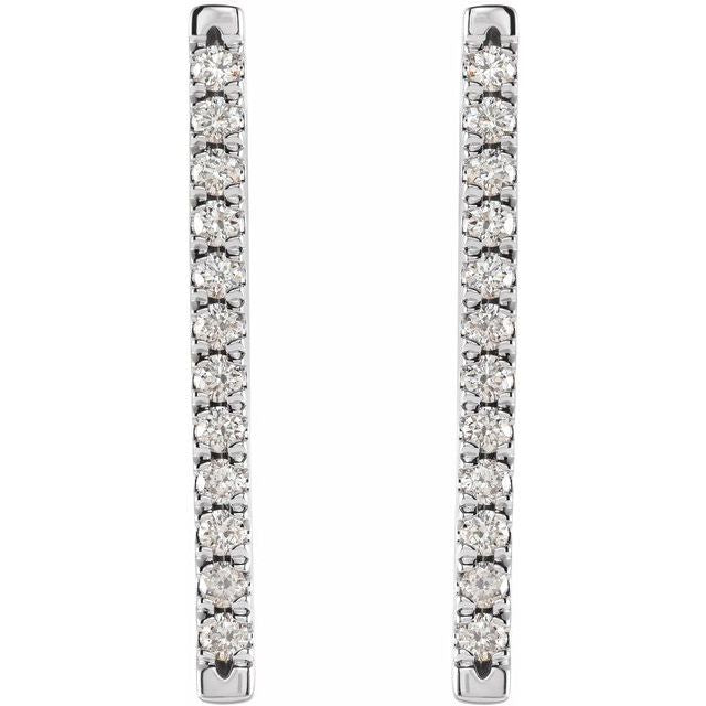 14K White Or Yellow Gold 23.14 X 1.9 Mm Round 1.5Mm Pair Friction Back Polished 1/3 Ctw Natural Diamond French-Set Bar Earrings