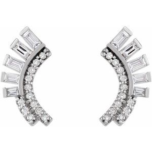14K White Gold 1/3 Ctw Natural Diamond Curved Fan Drop Earrings