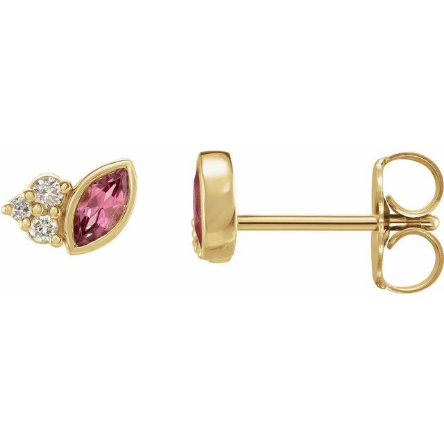 14K Yellow Or White Gold Marquise 4 X 2 Mm Friction Back Polished Natural Gemstone And .05 Ctw Natural Diamond Earrings