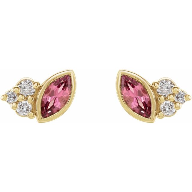 14K Yellow Or White Gold Marquise 4 X 2 Mm Friction Back Polished Natural Gemstone And .05 Ctw Natural Diamond Earrings