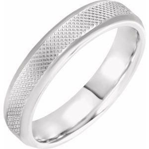 14K X1 White Gold Beveled-Edge Knurled Comfort-Fit Half Round Band