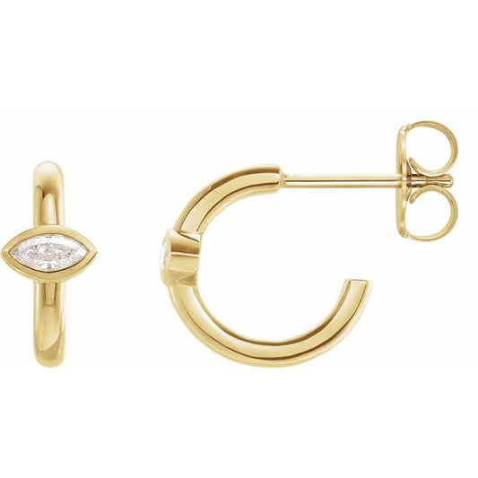 14K Yellow Gold Marquise 4 X 2 Mm Friction Polished 1/8 Ctw Natural Diamond J-Hoop Earrings
