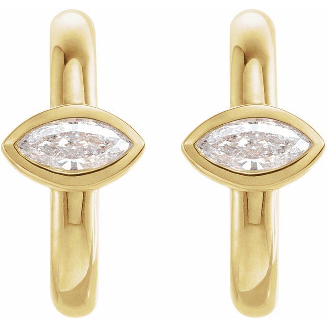 14K Yellow Gold Marquise 4 X 2 Mm Friction Polished 1/8 Ctw Natural Diamond J-Hoop Earrings