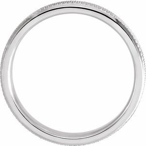 14K X1 White Gold Beveled-Edge Knurled Comfort-Fit Half Round Band
