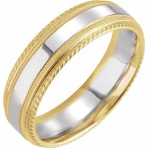 14K Yellow/White/Yellow Gold 6 Mm Polished Design Band Size 6.5
