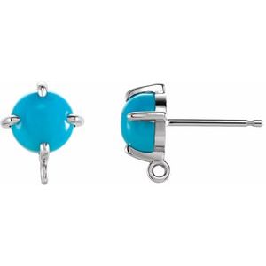 Platinum Round 6 Mm Natural Tuquoise Earring Top