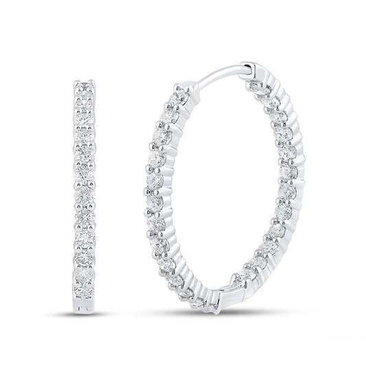14K White Gold Womens Round Diamond Inside Outside Hoop Earrings 3 Cttw