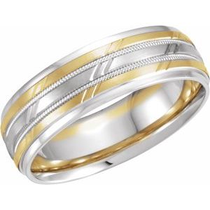 14K White/Yellow Gold 7 Mm Polished Grooved Comfort-Fit Band Size 11