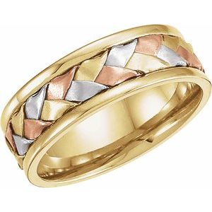 14K Yellow/White/Rose Gold 7.75 Mm Polished Hand-Woven Band Size 10.5