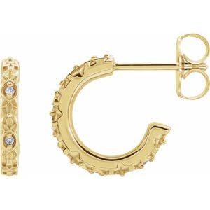 14K Yellow Gold Pair Round Shape 1.1Mm I1, Gh .04 Ctw Natural Diamond Vintage-Inspired J-Hoop Earrings, Length: 12.5 Mm, Thickness: 1.75 Mm
