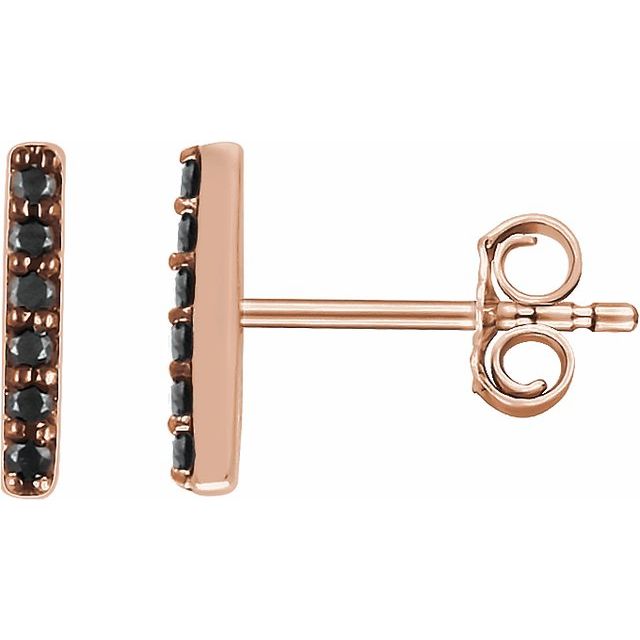 14K Rose Gold 1.2 Mm Round Friction Back Polished 1/10 Ctw Black Natural Diamond Bar Earrings