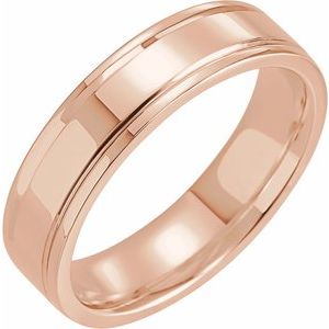 14K Yellow Or White Or Rose Gold Grooved Comfort-Fit Flat Band