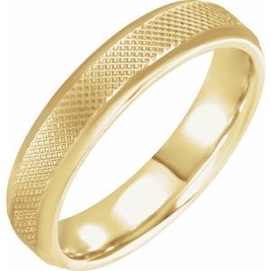 10K Yellow Or White Or Rose Gold Beveled-Edge Knurled Comfort-Fit Half Round Band