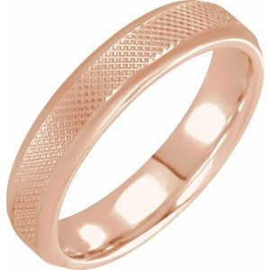 10K Yellow Or White Or Rose Gold Beveled-Edge Knurled Comfort-Fit Half Round Band