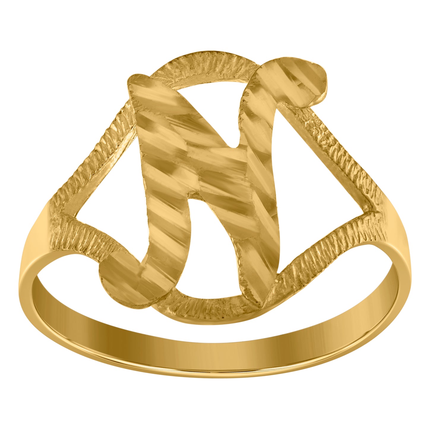 10K Yellow Gold Womens Diamond-Cut Textured Initial Letter Bridal Anniversary Engagement Wedding Band Ring