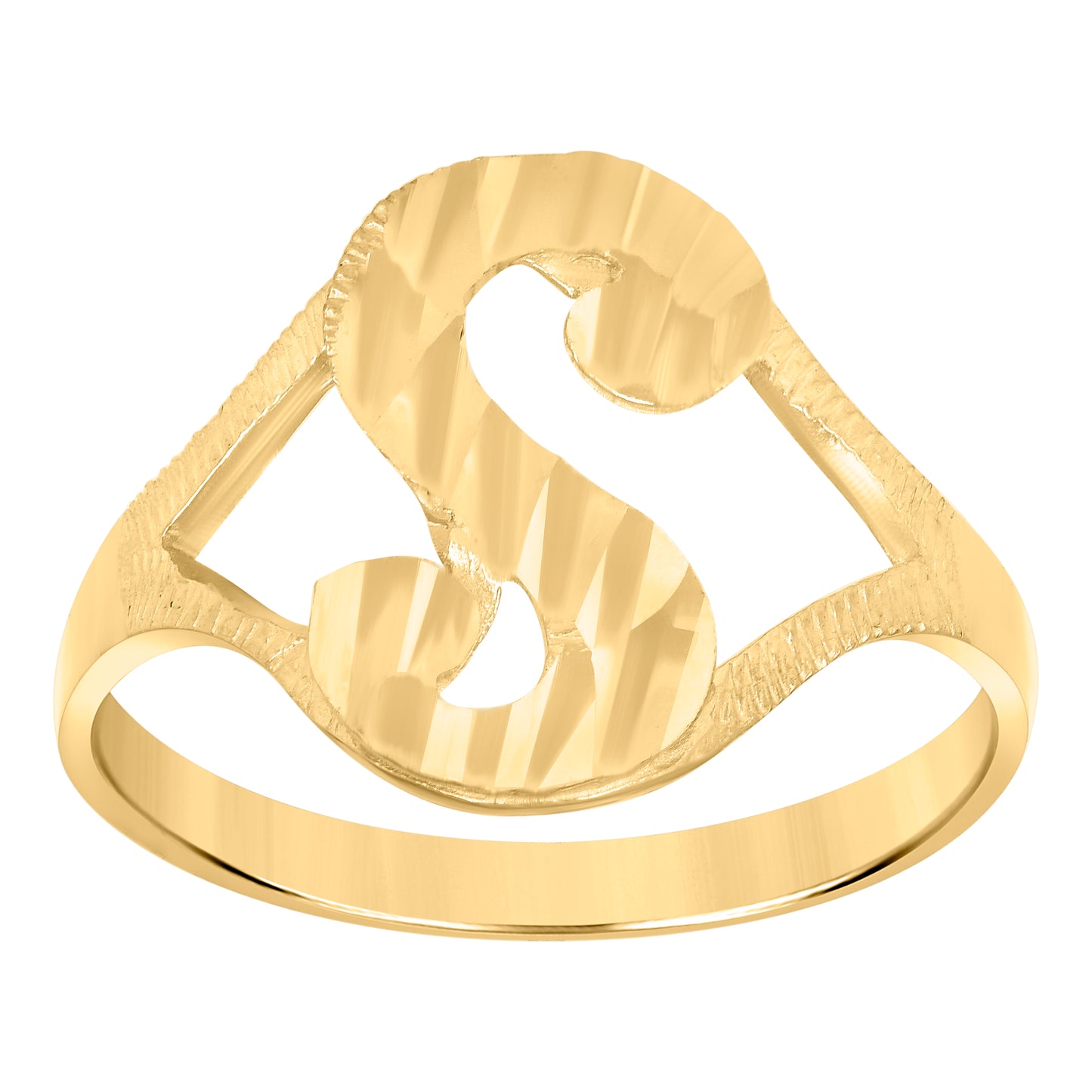 10K Yellow Gold Womens Diamond-Cut Textured Initial Letter Bridal Anniversary Engagement Wedding Band Ring