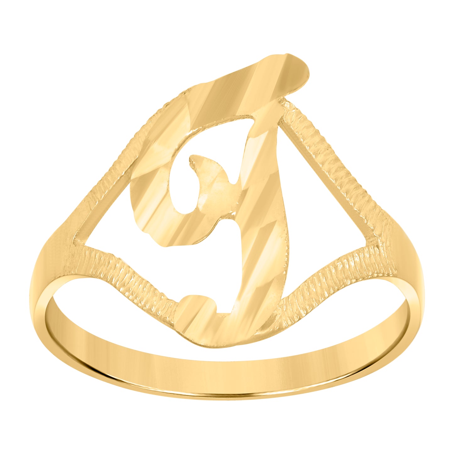 10K Yellow Gold Womens Diamond-Cut Textured Initial Letter Bridal Anniversary Engagement Wedding Band Ring