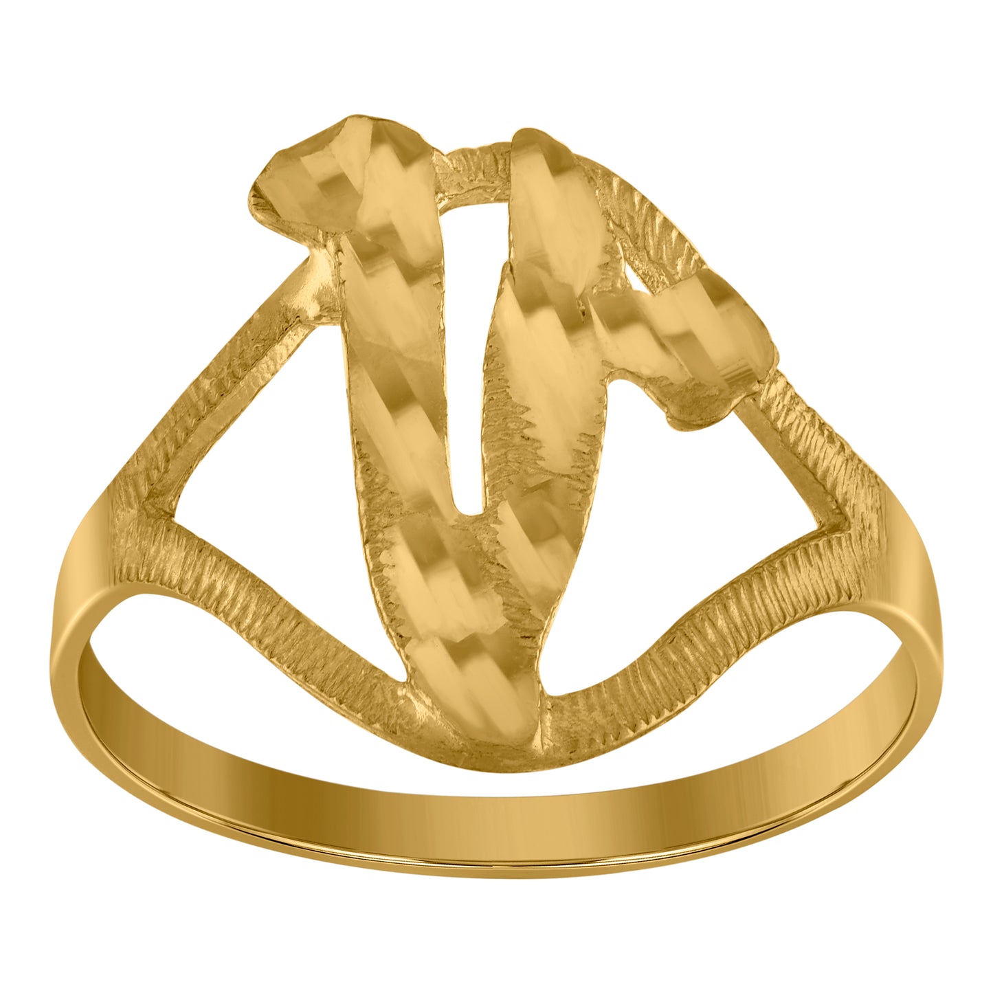 10K Yellow Gold Womens Diamond-Cut Textured Initial Letter Bridal Anniversary Engagement Wedding Band Ring
