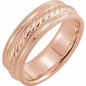 10K Yellow Or White Or Rose Gold 7 mm Milgrain Edge Rope Comfort-Fit Half Round Band