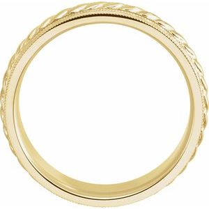 14K Yellow Gold 7 Mm Polished Patterned Comfort-Fit Band With Milgrain Edge Size 6