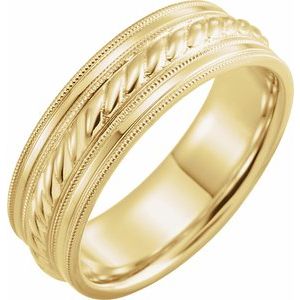 10K Yellow Gold 7 Mm Polished Patterned Comfort-Fit Band With Milgrain Edge Size 14.5