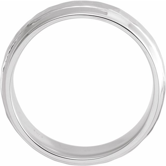 14K Yellow Or White Or Rose Gold Or Sterling Silver Or Platinum Polished Beveled-Edge Comfort-Fit Band With Hammer Finish