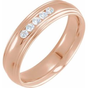 14K Yellow Or White Or Rose Gold Or Platinum 1/5 CTW Natural Diamond Double Stepped-Edge Comfort-Fit 6 mm Half Round Band