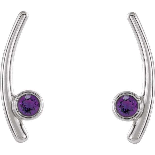 14K White Gold 3 Mm Round Friction Back Polished Natural Amethyst Ear Climbers