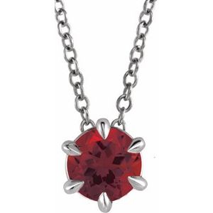Sterling Silver Round 6 Mm  Natural Mozambique Garnet Solitaire Necklace, Length: 18 In