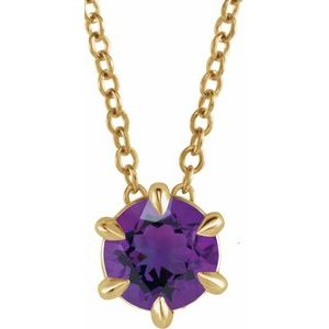 14K Yellow Gold Round 4 Mm  Natural Amethyst Solitaire Necklace, Length: 18 In