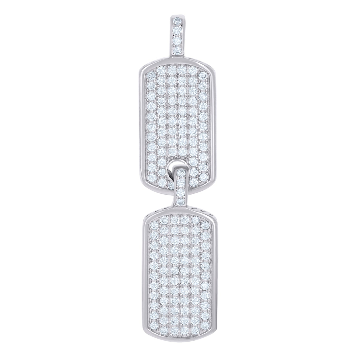 Sterling Silver Mens Cubic-Zirconia Double Dog Tag Fashion Charm Pendant