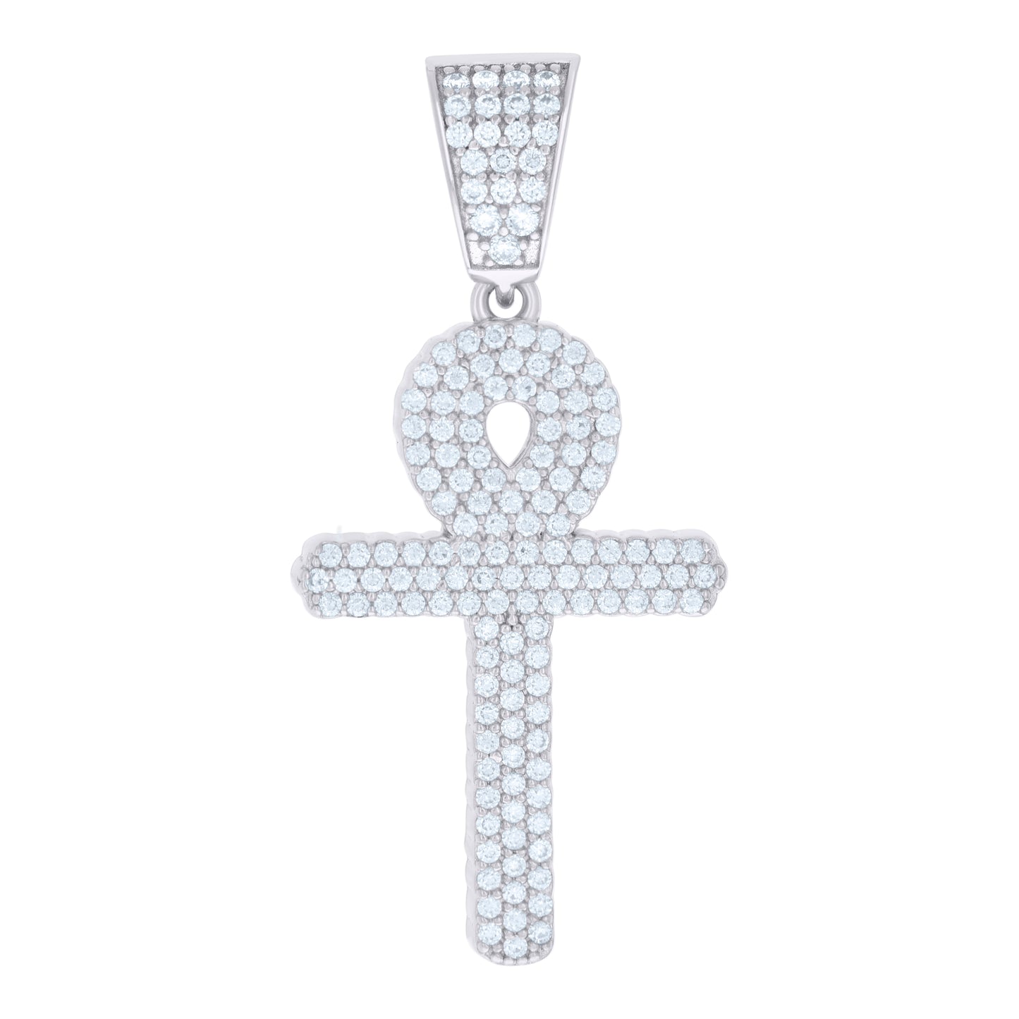 Sterling Silver Men Cubic-Zirconia Ankh Religious Charm Pendant