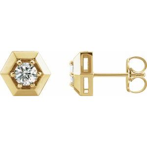 14K Yellow Gold Round 4Mm I1, G-H 1/2 Ctw Natural Diamond 6-Prong Solitaire Hexagon Friction Back Stud Earrings