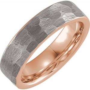 18K Yellow Or White Or Rose Gold PVD Tungsten 6 mm Flat Hammered Band