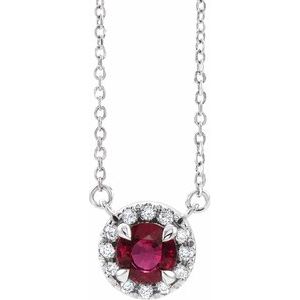 14K White Gold Round 6.5Mm G-H I1 Natural Mozambique Garnet And 1/6 Ctw Natural Diamond Necklace, Length: 18 In