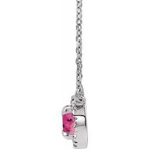 14K White Gold Round 6Mm G-H I1 Natural Pink Tourmaline And 1/6 Ctw Natural Diamond Necklace, Length: 18 In
