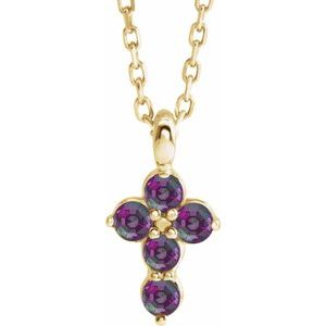 14K Yellow Gold Round 11.5 X 6.1 Mm 2 Mm Natural Alexandrite Cross 16-18 In Necklace