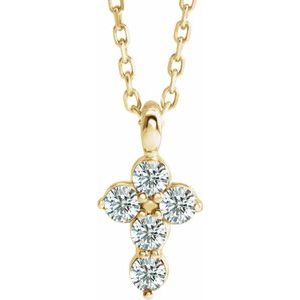 14K Yellow Gold Round 11.5 X 6.1 Mm 2Mm G-H I1 1/6 Ctw Natural Diamond Cross 16-18 In Necklace