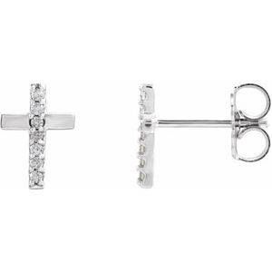 14K White Gold Round 1 Mm .06 Ctw Natural Diamond Cross Earrings