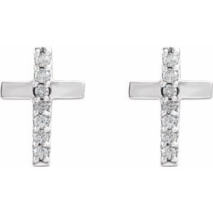 14K White Gold Round 1 Mm .06 Ctw Natural Diamond Cross Earrings