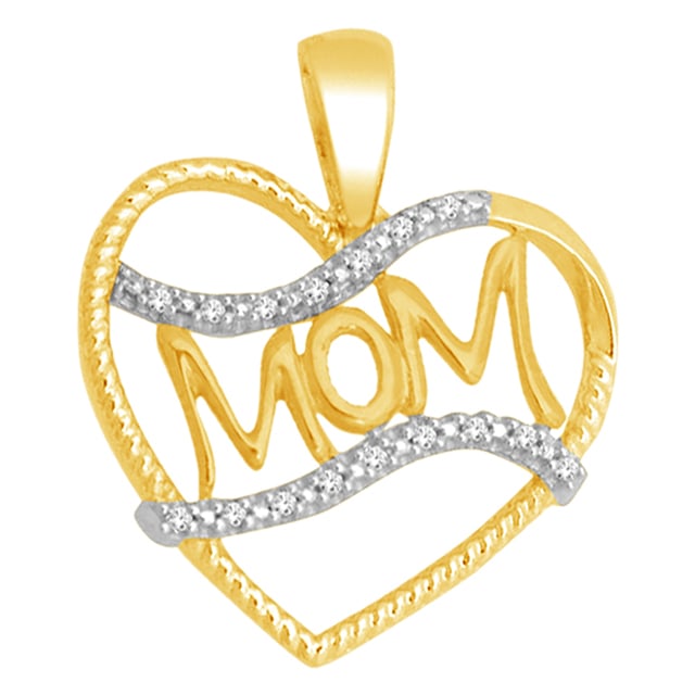 10K Yellow Gold 0.04 Cttw Diamond "Mom" Heart Charms
