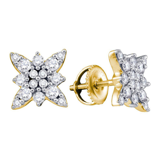 14K Yellow Gold Womens Round Diamond Starburst Cluster Earrings 5/8 Cttw, Length: 0.24 In, Width: 0.24 In