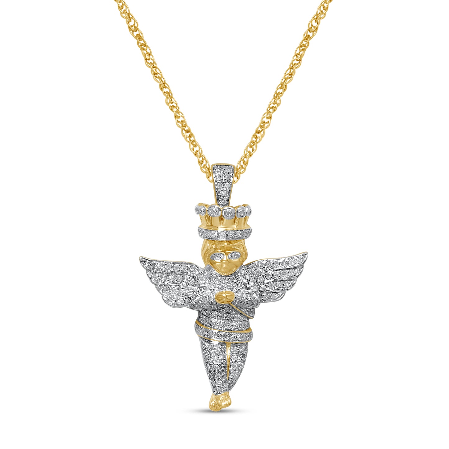 10K Yellow Gold 0.47-0.53 Cttw Round Diamond Ladies Angel Pendant