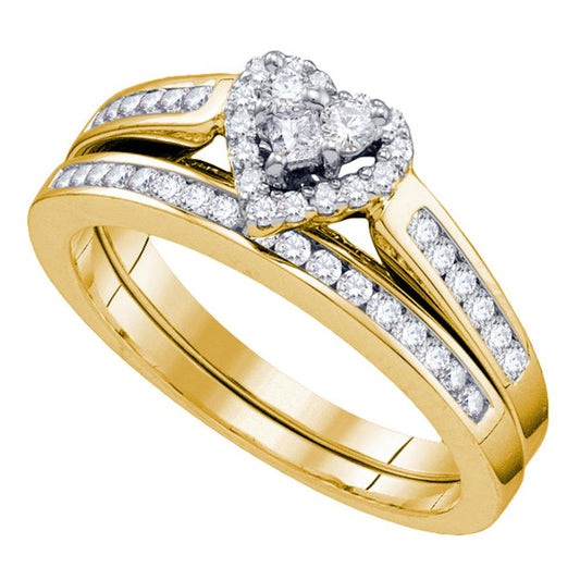 14K Yellow Gold Diamond Heart Bridal Wedding Ring Band Set 1/2 Cttw, Womens Size: 5-10