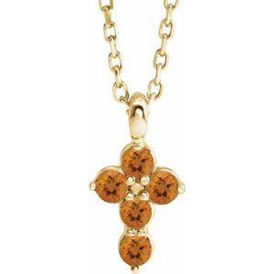 14K Yellow Gold Round 11.5 X 6.1 Mm 2 Mm Natural Citrine Cross 16-18 In Necklace