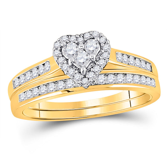 10K White Or Yellow Gold Diamond Heart Bridal Wedding Ring Band Set , Womens Size: 5-10