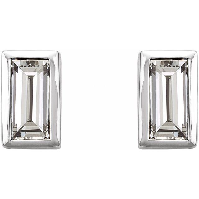 14K Yellow Or White Or Rose Gold Straight Baguette Friction Polished Natural Gemstone Bezel-Set Earrings