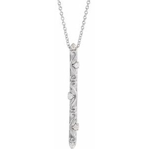 14K White Gold Round 1.5Mm G-H I1 .07 Ctw Natural Diamond Vintage-Inspired Necklace, Length: 18 In