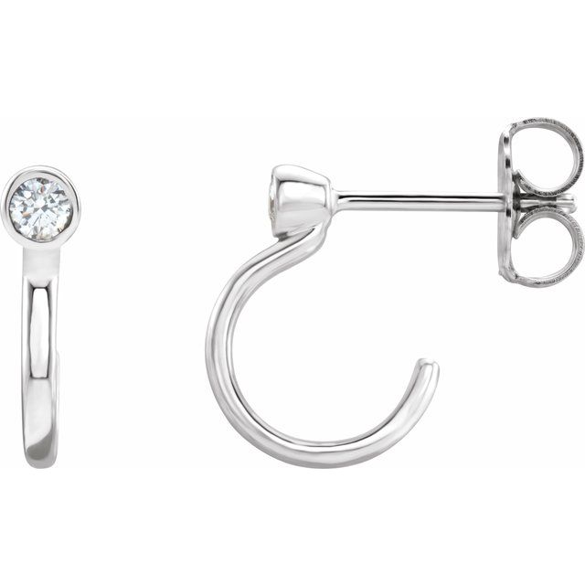 14K White Gold 2.5 Mm Round Friction Back Polished 1/8 Ctw Natural Diamond J-Hoop Earrings